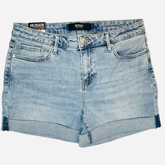 NWT Hudson Mid-Rise Denim Jean Shorts Cuffed Hem Light Blue Wash Sz 6/28 Rise 4” - Picture 1 of 11